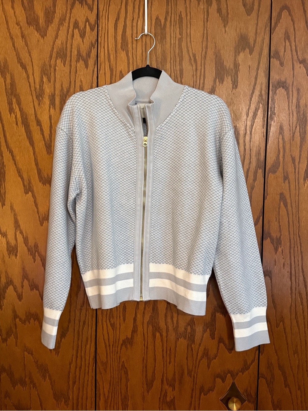 Varley Oregon Knit Zip Jacket Blue-Gray White Medium Luxe Athleisure